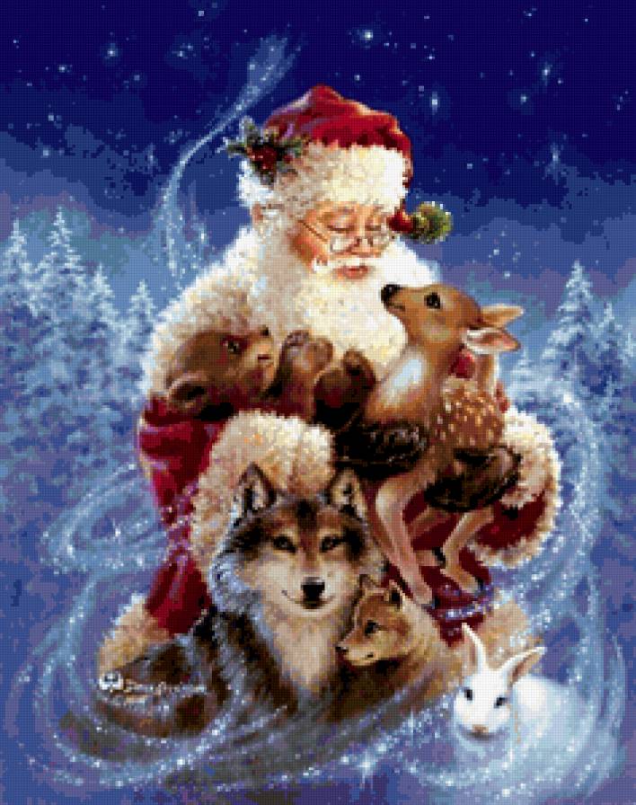 Дед Мороз и лесные звери - волк, зима, новый год, мишка, сказка, зайчик, олень - предпросмотр