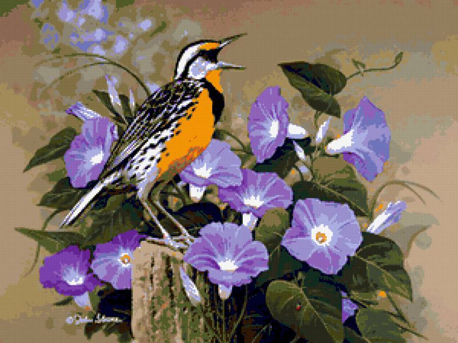 №232640 - птица, цветы - предпросмотр
