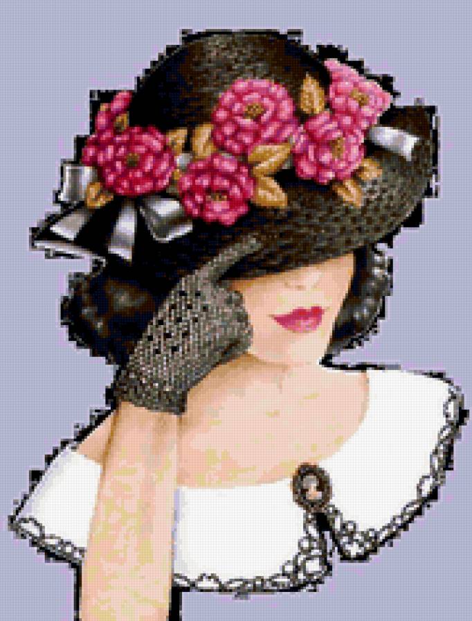 ДАМА В ШЛЯПЕ - женщина, нежность, красавица, цветы, шляпа, взгляд - предпросмотр
