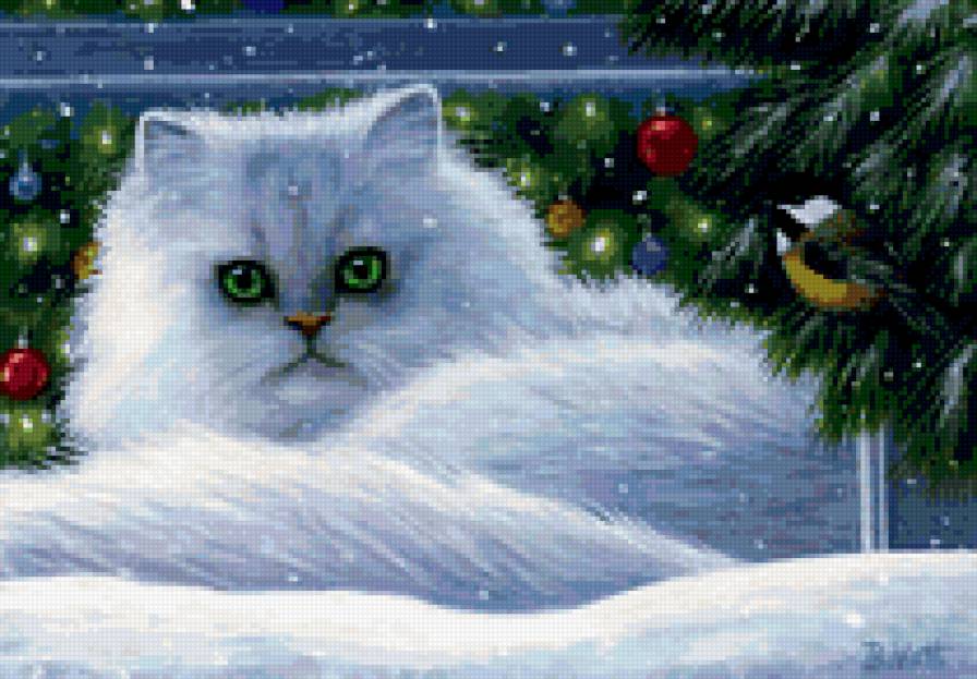 кот ПУШИСТИК - котята, зима, мусики, кошки, животные, снег, елка, муси-пуси - предпросмотр