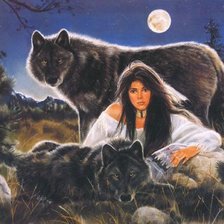 Оригинал схемы вышивки «Девушка с волками» (№233571)