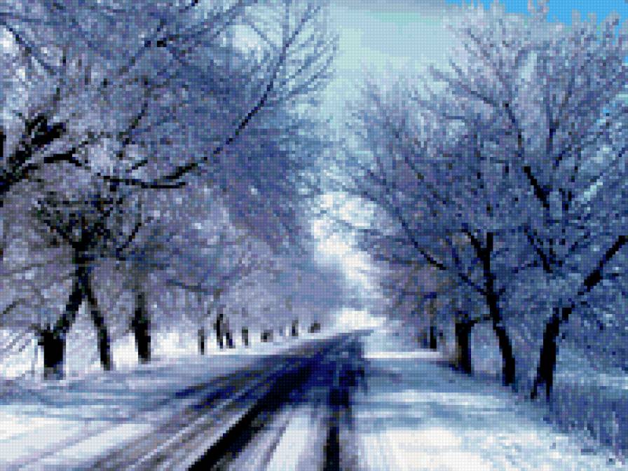 Зимняя дорога - дорога, зима, снег, картина, пейжах - предпросмотр