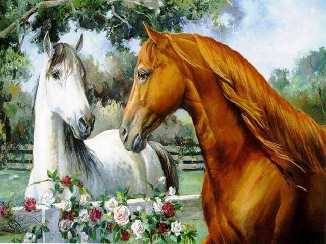 лошади - картина, фауна, природа, лошади, животные - оригинал