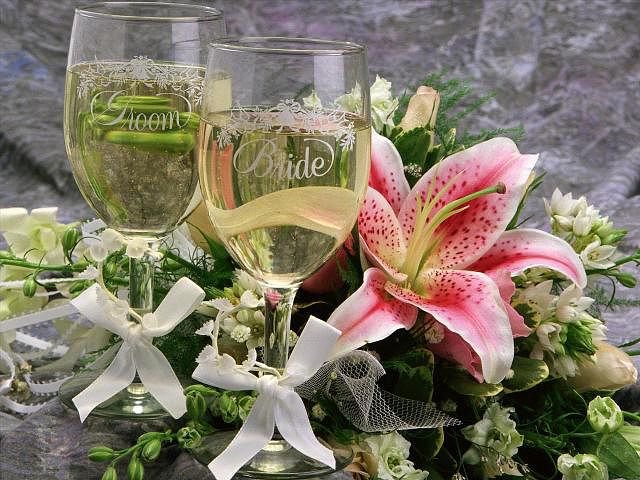 036 - цветы, лилии, шампанское, свадьба, фужер - оригинал