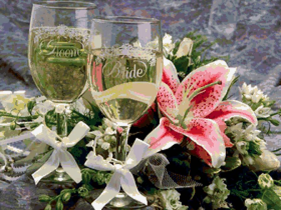 036 - цветы, фужер, лилии, шампанское, свадьба - предпросмотр