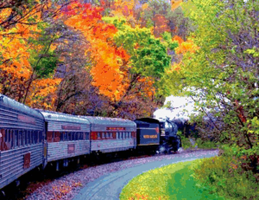 Осенний пейзаж - осень, поезд, лес, пейзаж - предпросмотр