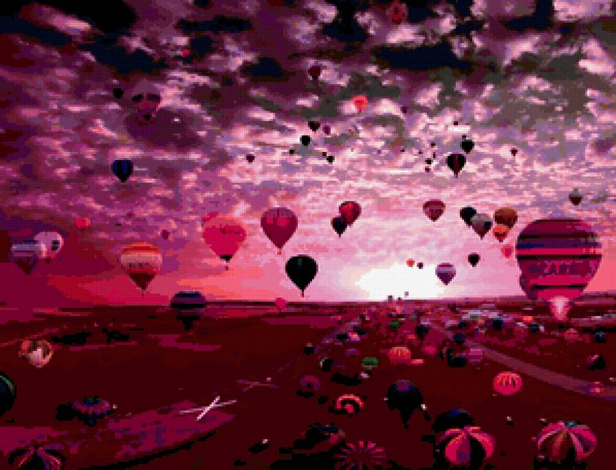 Розовые мечты - закат, воздушный шар - предпросмотр