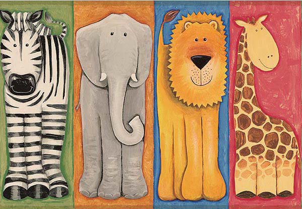 Подушка "Зоопарк" - жираф, подушка, картинка для детей, зебра, лев, слон, животные - оригинал