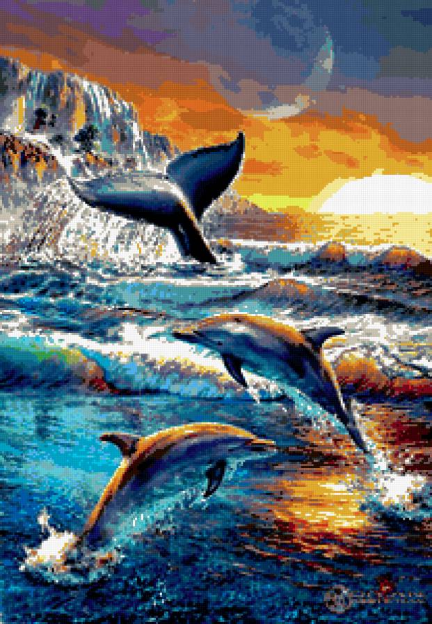 дельфин - океан, пейзаж, дельфины, море - предпросмотр