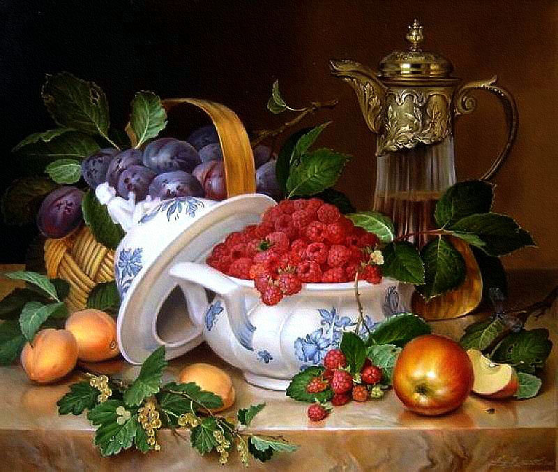 натюрморт с малиной по картине Д. Власова - живопись, картина, малина, фрукты, натюрморт - оригинал