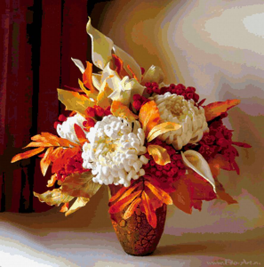 Букет "Осенний вальс" - осень, хризантемы, цветы, натюрморт - предпросмотр