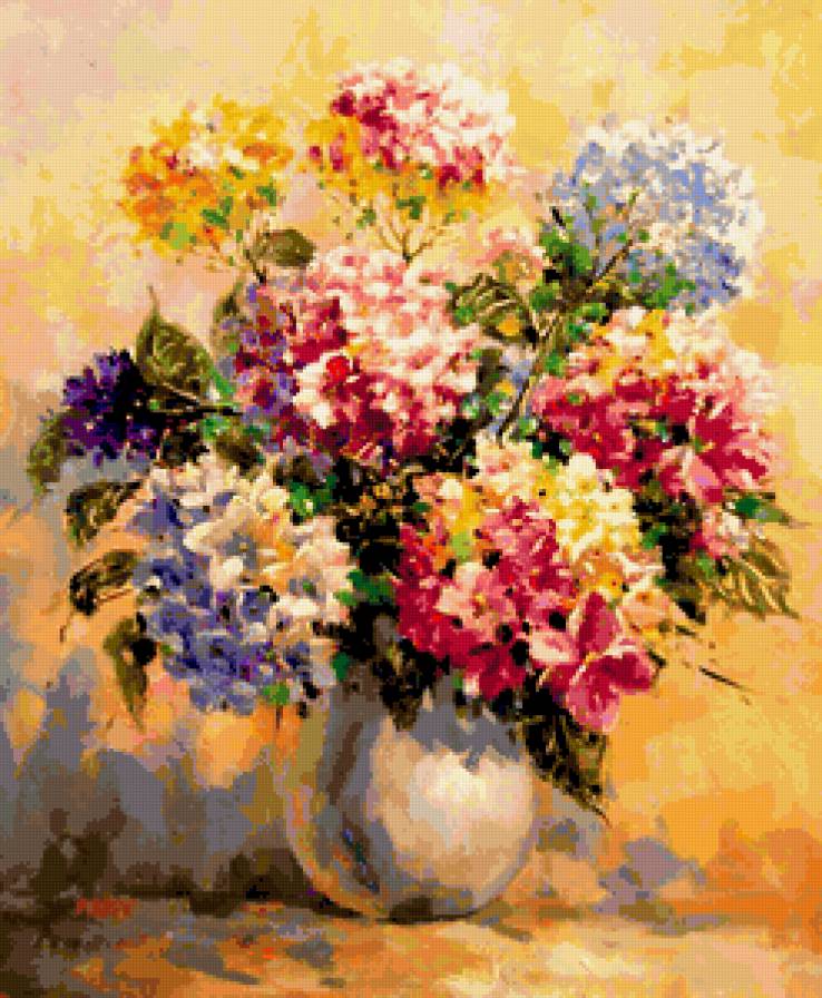 Разноцветные гортензии - цветы, натюрморт, гортензии, букет - предпросмотр