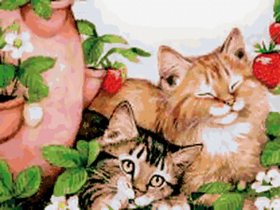 кошки - кошки, подушка, цветы, ягоды - предпросмотр