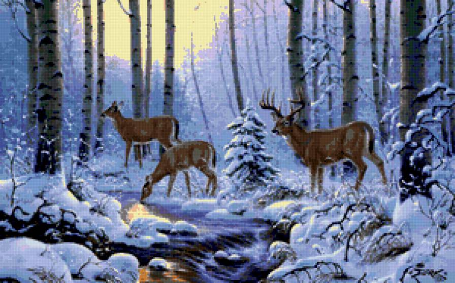 №236544 - животные, зима, лес, картина, снег - предпросмотр