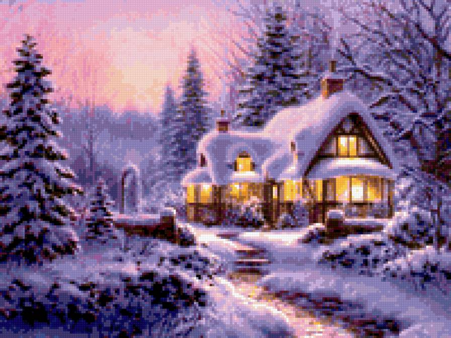 пряничный домик - деревня, зима, дом зимой, домик, деревенский дом, домик в лесу - предпросмотр