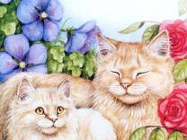 кошки - цветы, подушка, кошки - оригинал