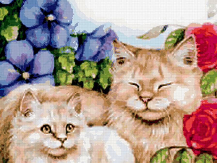 кошки - цветы, подушка, кошки - предпросмотр