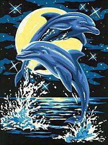 Дельфины - дельфины, море, луна, ночь - оригинал
