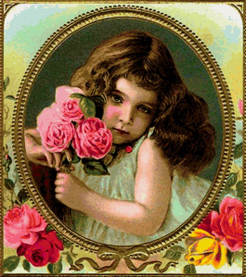 Винтаж - подарок, девочка, цветы, открытка, розы, винтаж - предпросмотр
