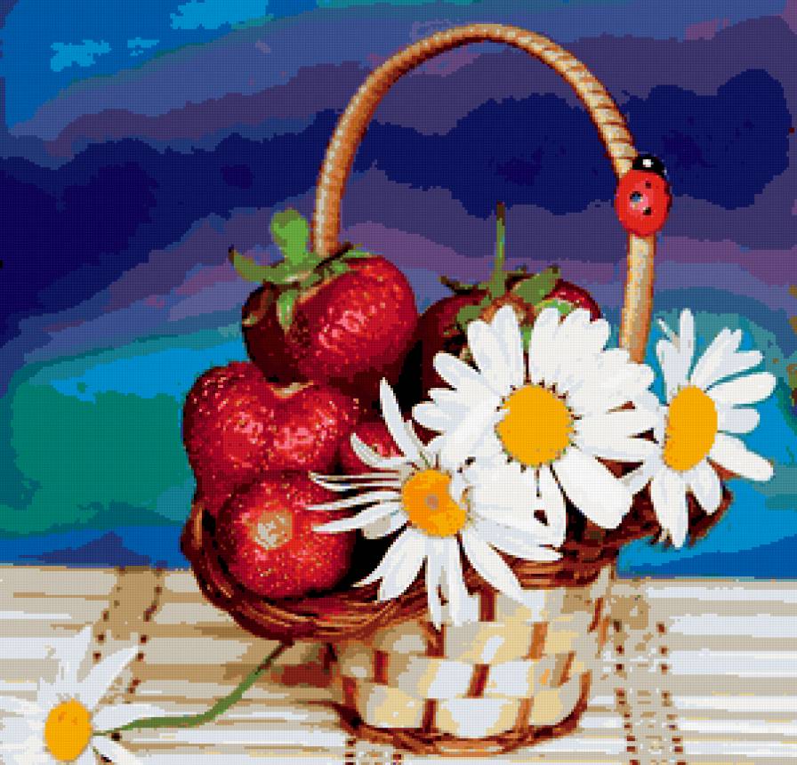 Корзинка - ягоды, цветы, корзинка, натюрморт - предпросмотр