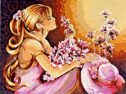 розовые мечты - девушка, цветы, фрукты - оригинал