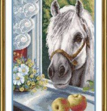 Оригинал схемы вышивки «лошадка в окне» (№239406)