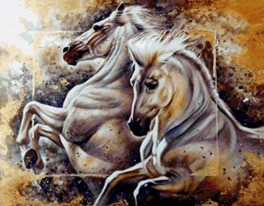 лошади - фауна, картина, лошади, животные, природа - предпросмотр