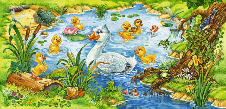 уточка - утята, пруд, детям, мультяшки, птицы, детская, сказка, мультики - оригинал