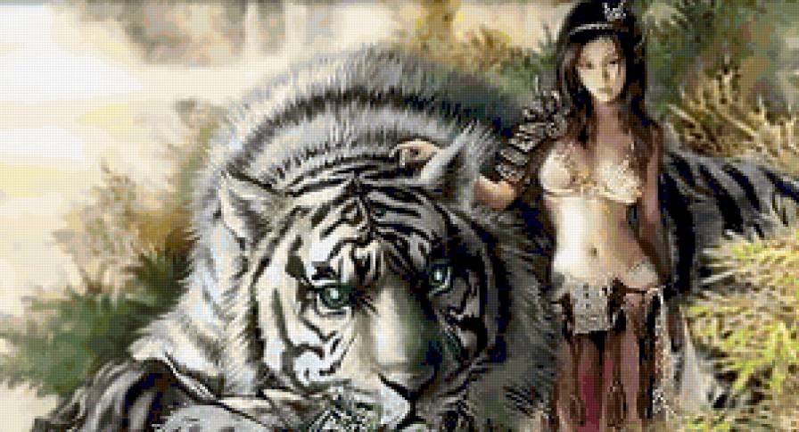 Девушка с тигром. - девушки, фентези., животные, тигры - предпросмотр