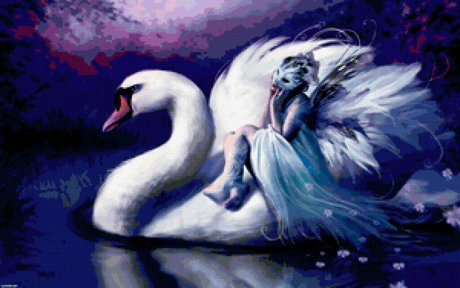 ДИПТИХ   "Две мелодии" - ночь, озеро, лебедь, маска, женщина - предпросмотр