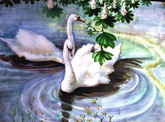 пара лебедей - картина лебеди озеро - оригинал