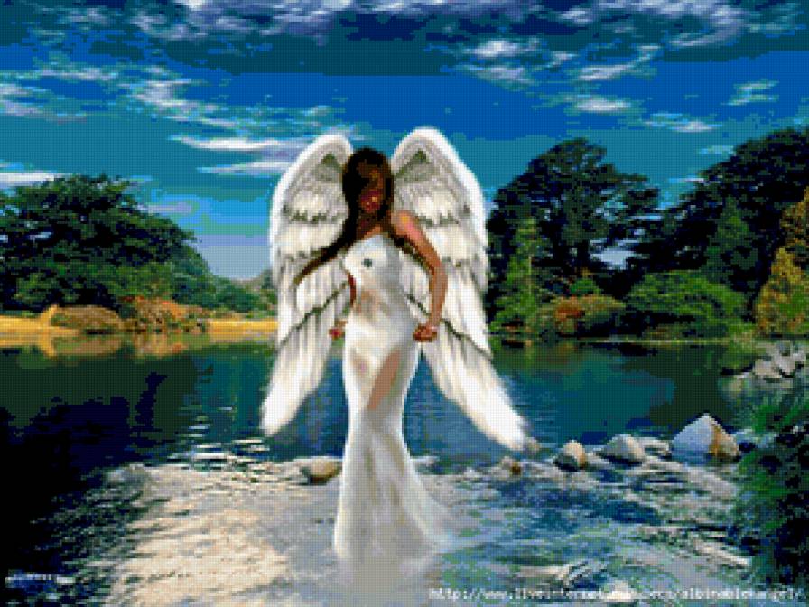 Ангел. - природа., река, ангел, девушка - предпросмотр