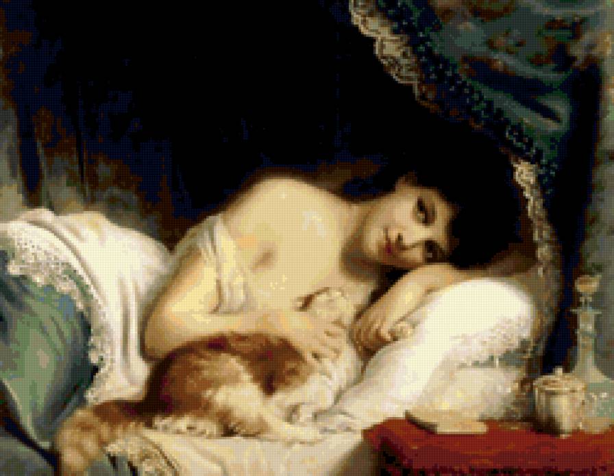 Кокетка с кошкой - женщина, живопись - предпросмотр