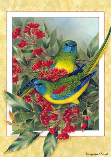 Птички - цвети, природа, птици, картина - оригинал