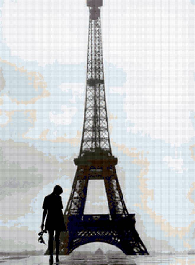 Париж, Эйф. башня - девушка, париж, черно-белое, женщина, женский образ, она, монохром - предпросмотр