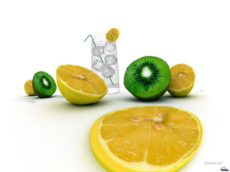 натюрморт - киви, цитрус, фрукты, лимон, лед, померанец - оригинал