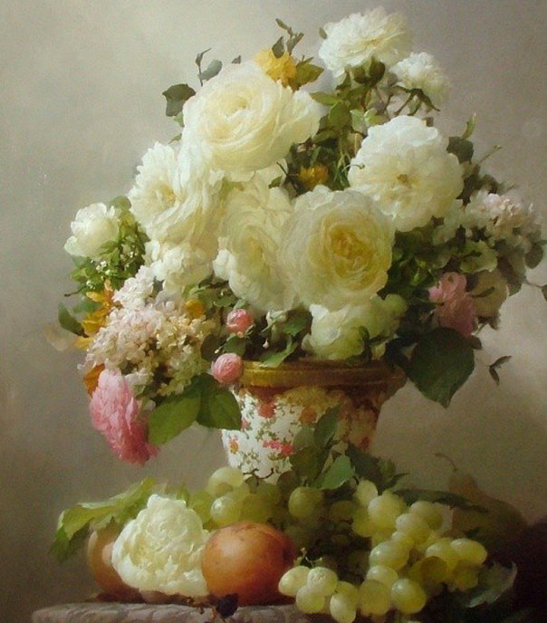 розы в вазе - натюрморт цветы розы ваза - оригинал