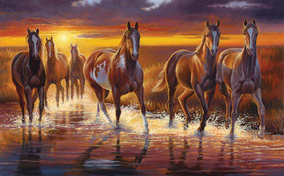 Ночной бег - кони, жеребец, лошадь, животные, лошади, конь, живопись, лошадка - оригинал