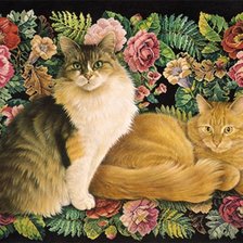 Оригинал схемы вышивки «Коты в цветах» (№241599)
