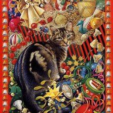 Оригинал схемы вышивки «Кот на Новый год» (№241608)