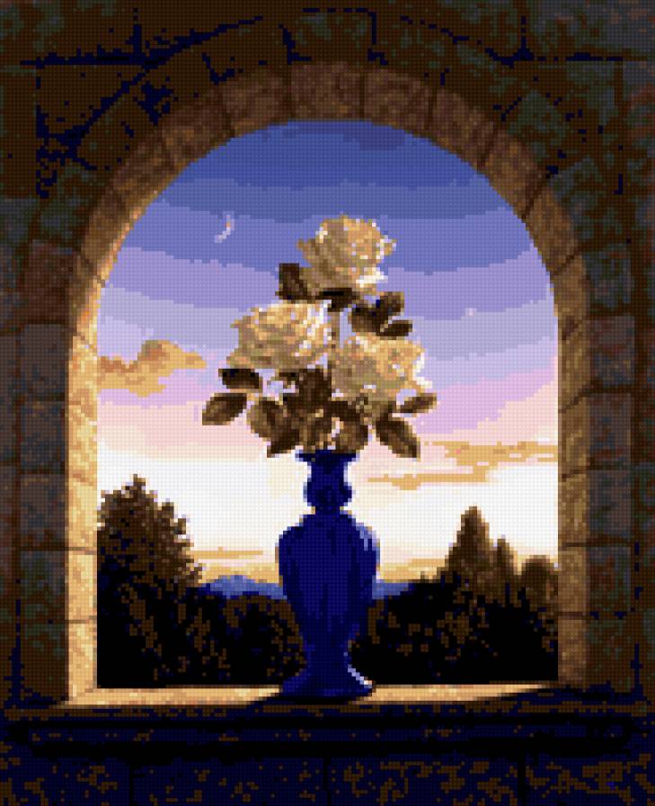 розы на окне - картина натюрморт ваза цветы розы - предпросмотр