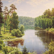 Оригинал схемы вышивки «Пейзаж, лес, река» (№241934)