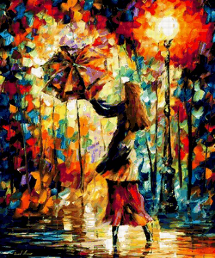 Краски дождя - пейзаж, осень, дождь, зонт, девушка - предпросмотр