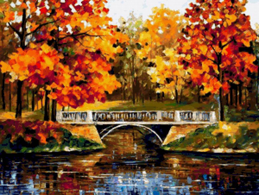 Осенний мостик - осень, река, пейзаж, мост, парк - предпросмотр