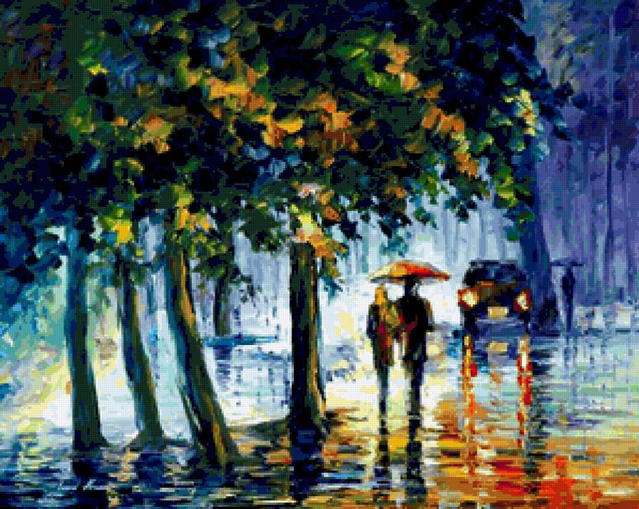 Ночной дождь - дождь, люди, девушка, пара, осень, пейзаж - предпросмотр