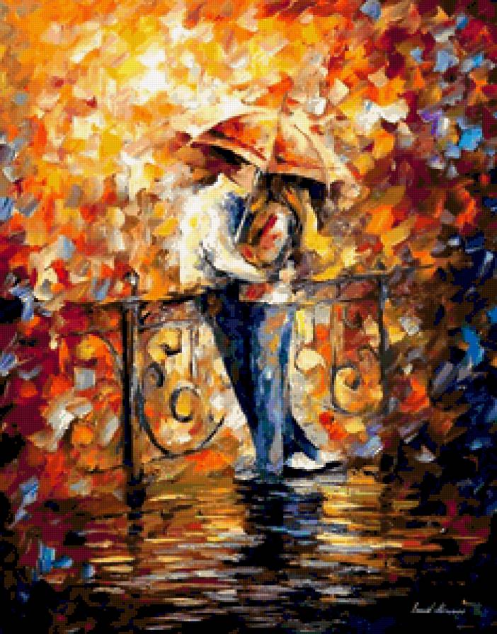 Поцелуй жождя - двое, мужчина, пара, пейзаж. осень, люди, девушка, зонт - предпросмотр