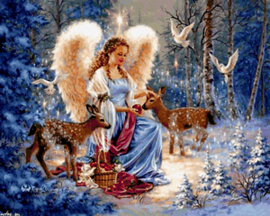 Серия "Ангелы" - олени, лес, пейзаж, животные, ангел, зима - предпросмотр