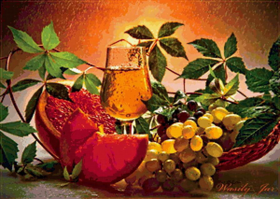 натюрморт с грейпфрутом - бокал, кухня, натюрморт, фрукты - предпросмотр