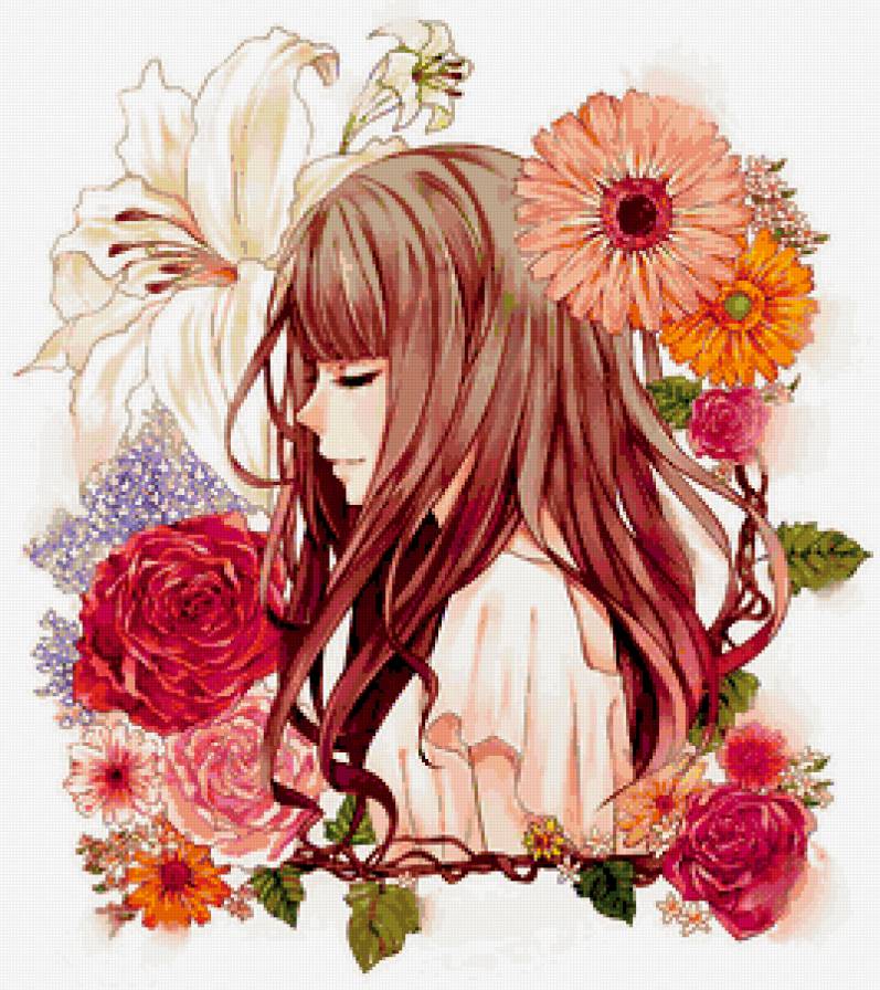 Девушка в цветах - девушка, цветы, аниме - предпросмотр