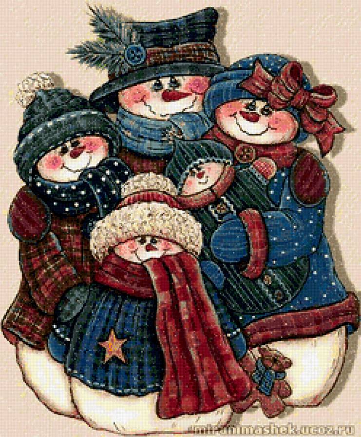 Веселые снеговики - зима, разное, картины - предпросмотр